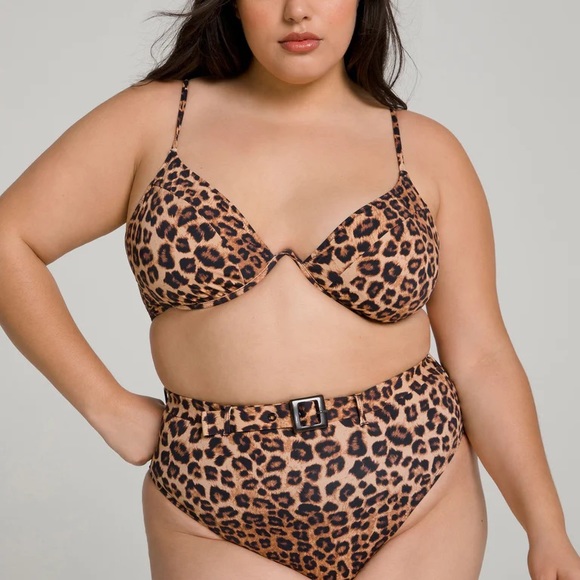 New!! Good American Bikini Leopard Top High Waist Black Bottom Size 5/2X - Picture 3 of 12